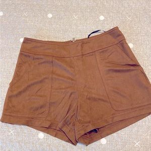 NWT FOREVER 21 RELAXED HIGH WAIST SUEDE WOMEN CASUAL SHORT FULLY LINED XS BROWN
